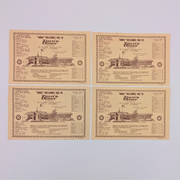 Vintage 80s Zinn’s Country Diner 4 Postcards Amos Denver Pennsylvania Dutch 9x6 - Picture 7 of 11